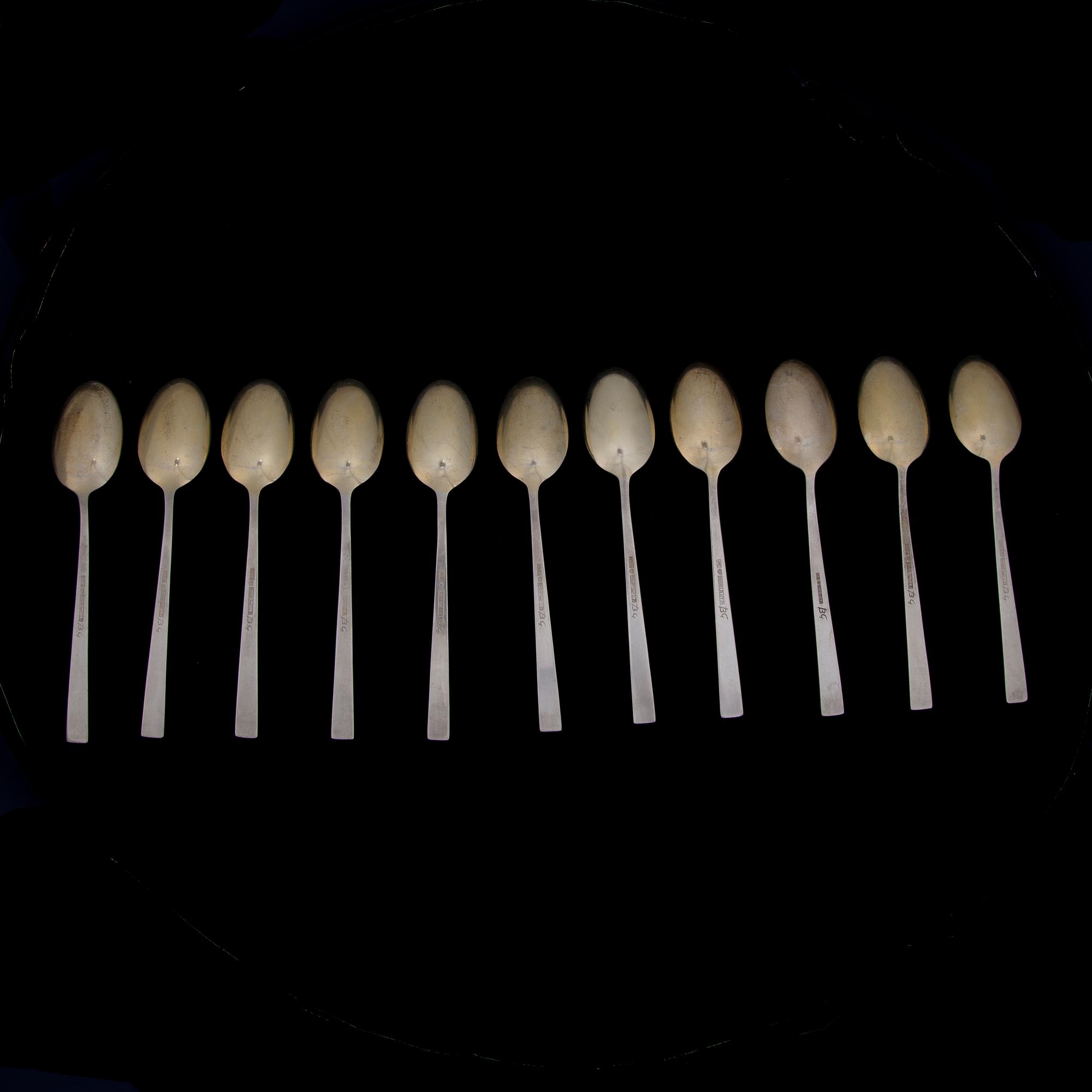 SKEDAR, 11 st, silver, "Birgitta", Bertel Gardberg, från år 1962, 1972 och 1978. Vikt 141 g.