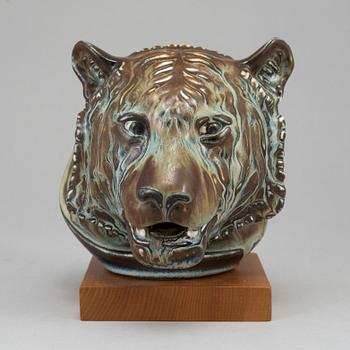 GUNNAR NYLUND, a stoneware sculpture of a tiger's head, Rörstrand, Sweden mid 20th century.