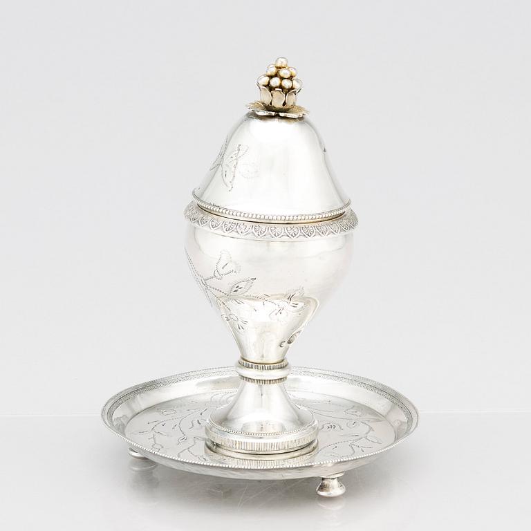 A silver vessel with lid, Ottoman Empire, circa 1890.