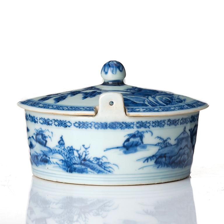 A blue and white butter jar with cover, Qing dynasty, Qianlong (1736-95).