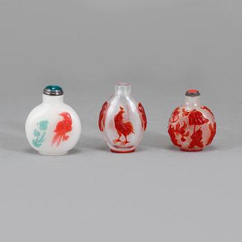 SNUSFLASKOR, 3 st, glas, Kina, 1900-tal.