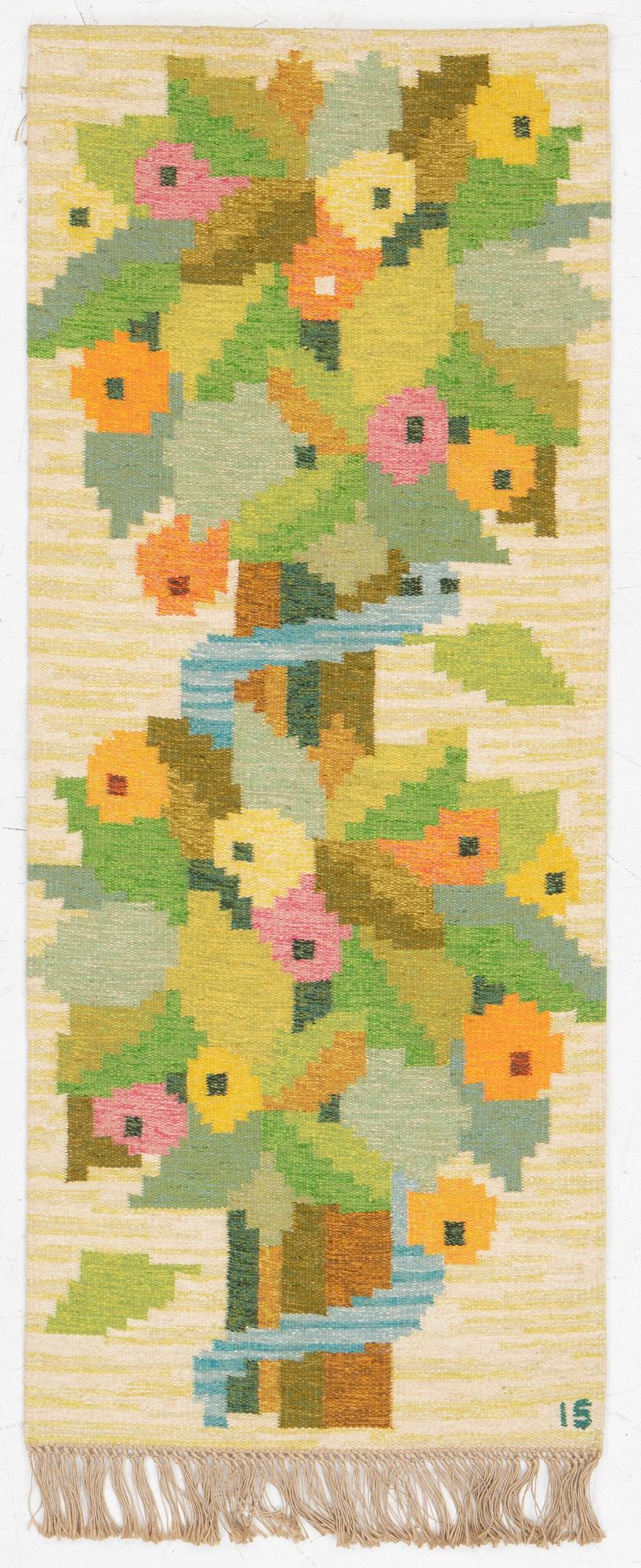 Ingegerd Silow, Wall hanging, röllakan, “Paradisäpple”, signed IS, approximately 170 x 70 cm.