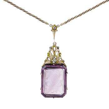 COLLIER, förgyllt silver, med ametist. Totalvikt ca 20 gram.