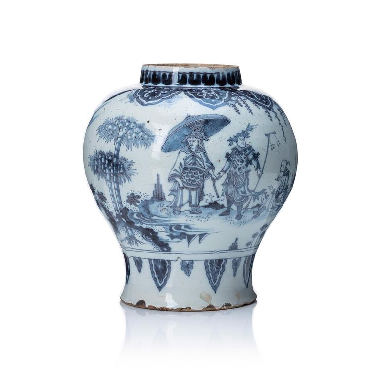 A Dutch faince jar, late 17th Century.