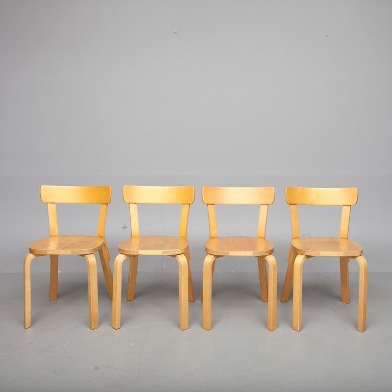 STOLAR, 4 st, modell 69, Alvar Aalto, Artek. Formgiven 1935.