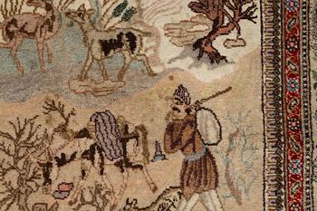 Rug, Tabriz, figural, signed Tabatabai, approx. 210 x 138 cm.