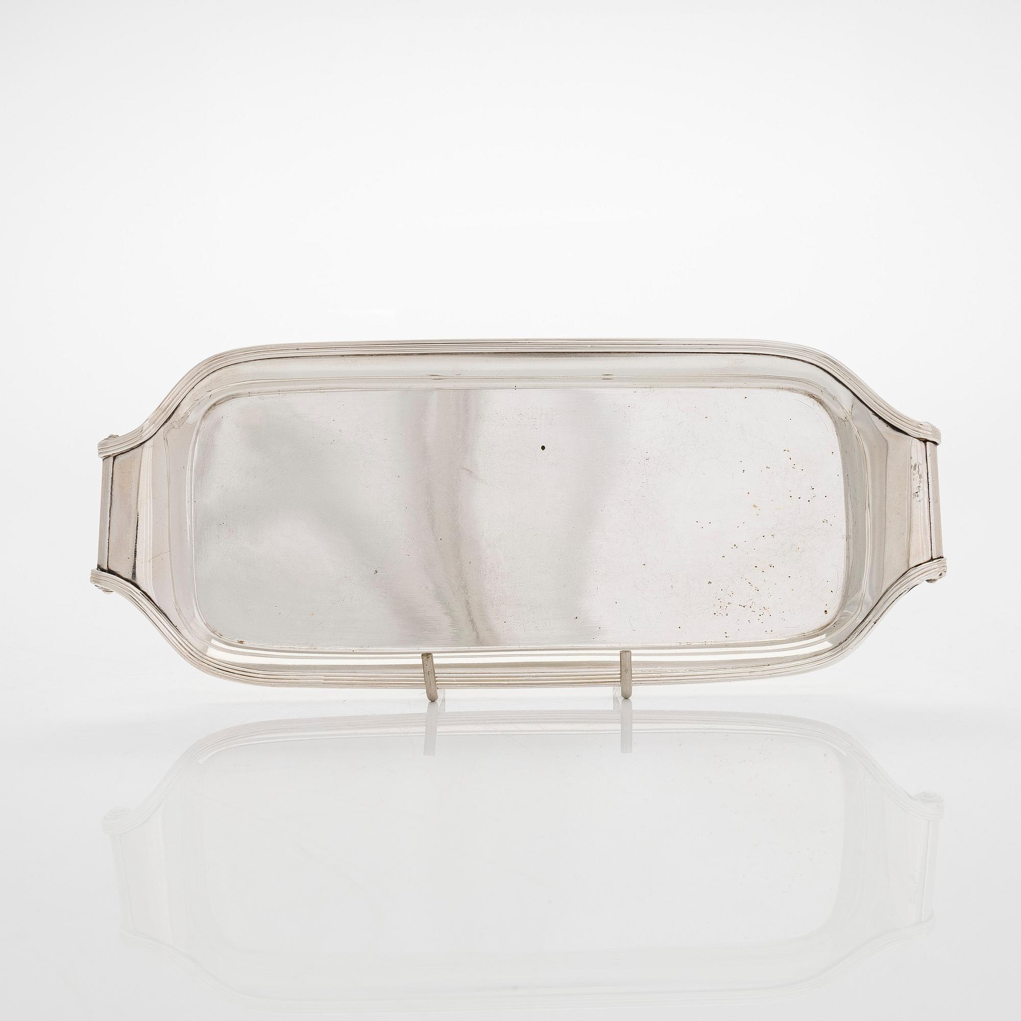 Kryddset, 3 dlr, sterlingsilver, Sheffield och Birmingham, England 1920-30-tal. samt försilvrat fat.