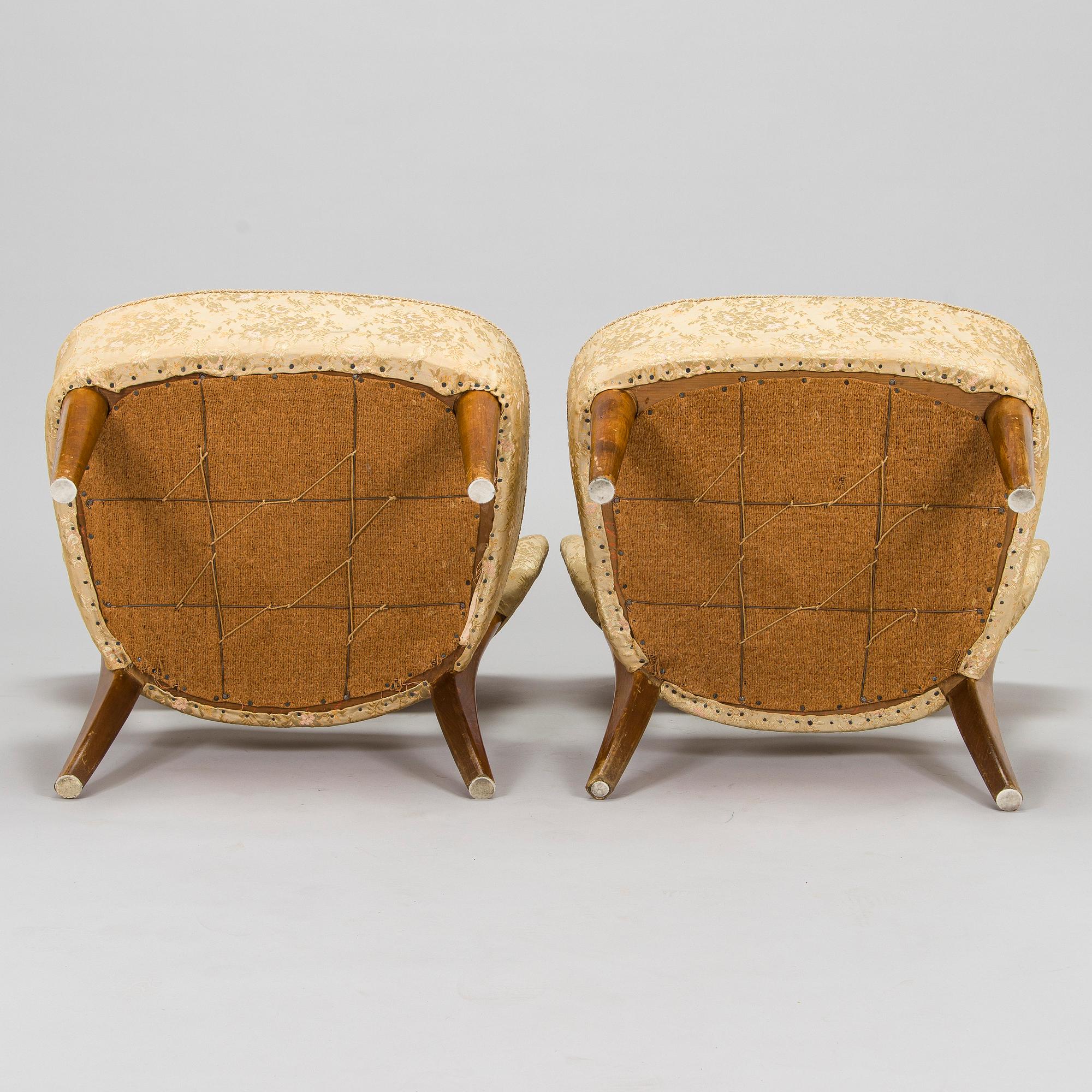 Lisa Johansson-Pape, a pair of 1940s armchairs for Oy Stockmann Ab, Keravan puusepäntehdas.
