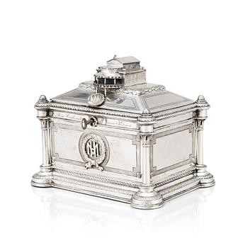 279. A German mid- 19th century silver jewelry box, mark of Brahmfeld & Gutruf, Hamburg.