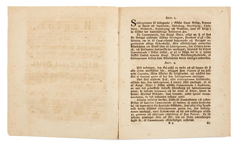 SVENSKA AKTIEBREV 1728-1899, en samling om 1198 aktiebrev samt diverse dokument rörande Göta kanal bolaget såsom regler.
