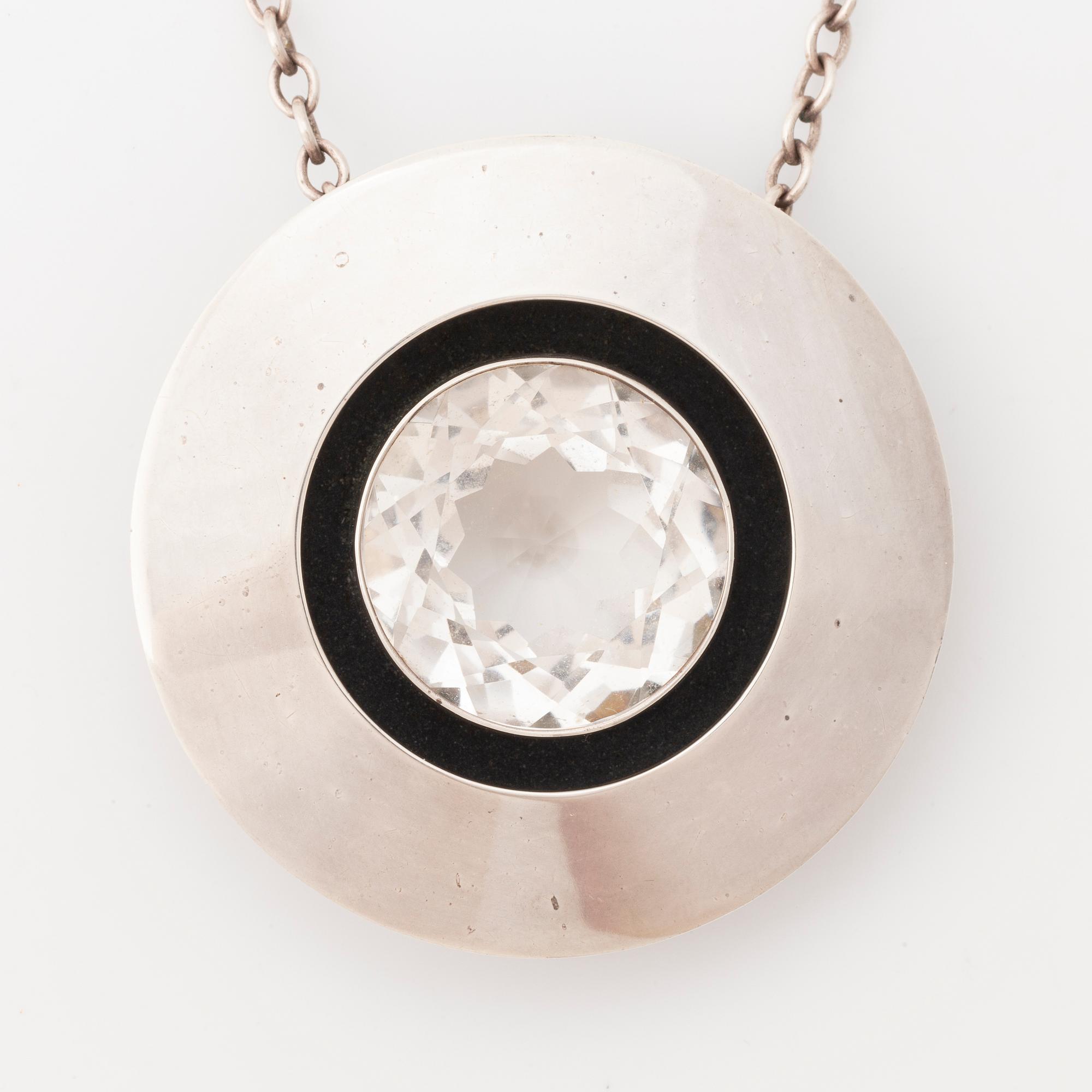 Collier silver med stor bergkristall, Niels Erik From.