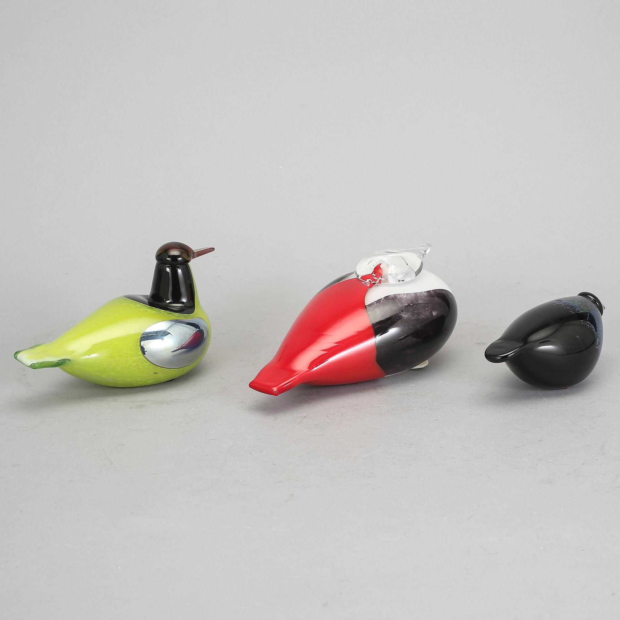 FIGURINER, 3 st, glas, Oiva Toikka, Nuutajärvi, signerade.