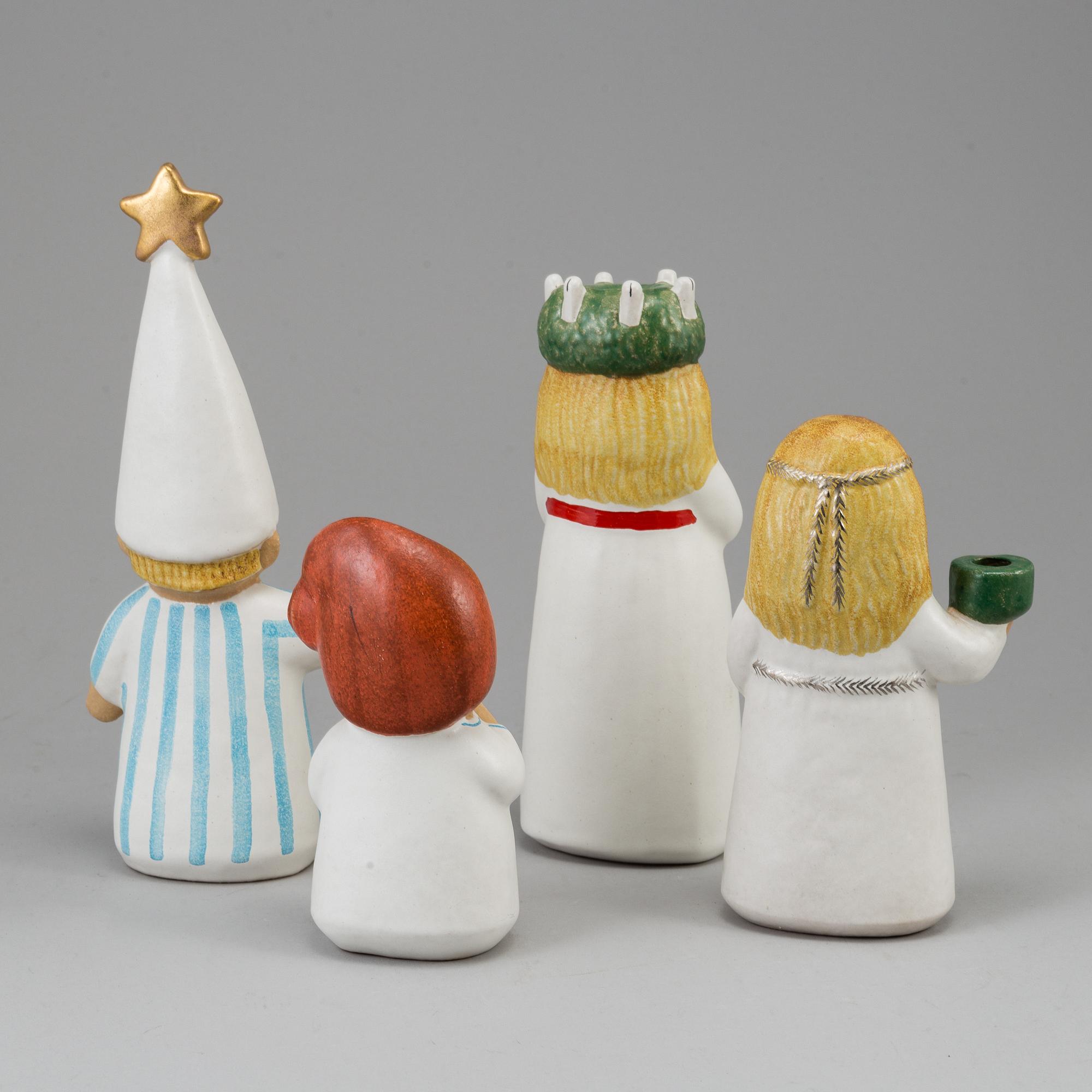 LISA LARSON, 4 st, Luciatåg, ljusstakar/figuriner, signerade, Gustavsberg.