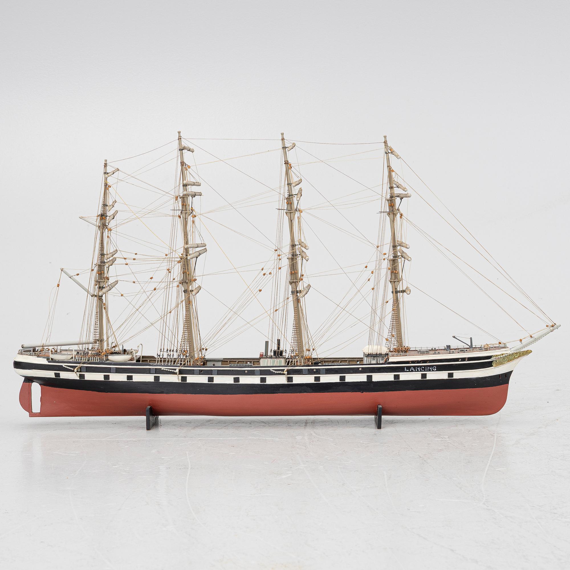 20th Century ship model of the 19th Century four-masted sailing vessel Lancing.