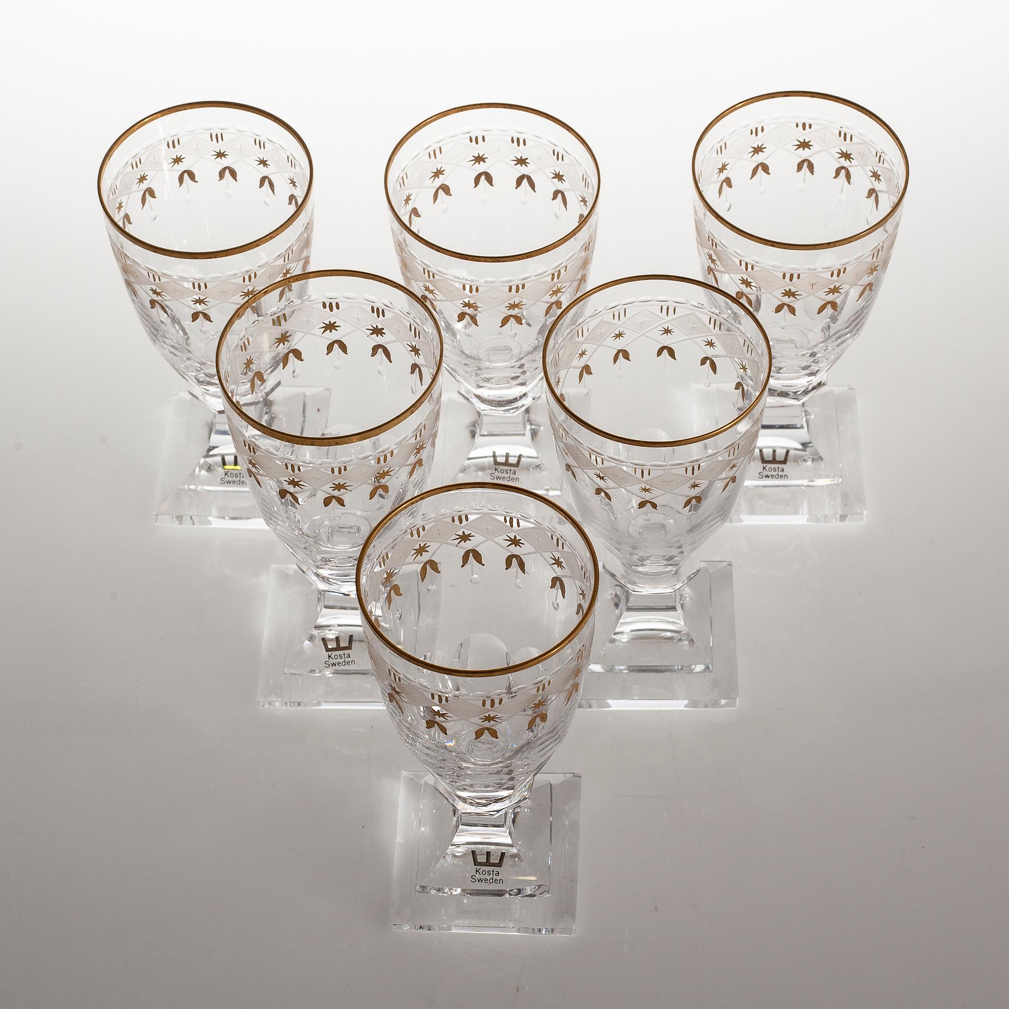 Six wine glasse, "Odelberg Junior" from Kosta, second half of the 20th century.