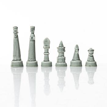 Sven Wejsfelt, a set of 33 stoneware chess pieces, Gustavsberg Studio 1964.