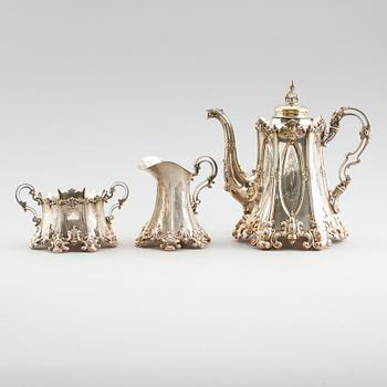 KAFFESERVIS, 3 delar, silver, K Anderson, Stockholm 1902. Vikt ca 1862 gram.