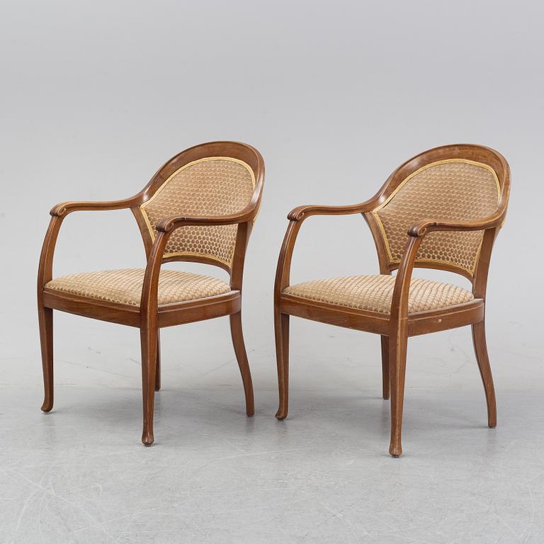 A pair of art noveu armchairs, early 20th Century.