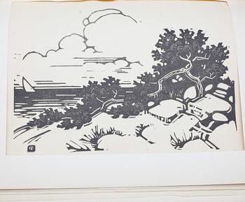 BOK, August Brunius "Det moderna originalträsnittet", Handpresstryckeriets förlag, Råsunda, 1917. 61/200.