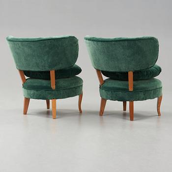 A pair of Otto Schulz easy chairs, probably JIO-möbler, Sweden circa 1950.