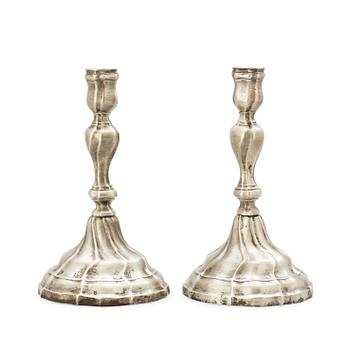527. A pair of Rococo pewter candlesticks by Carl Wessman 1764.