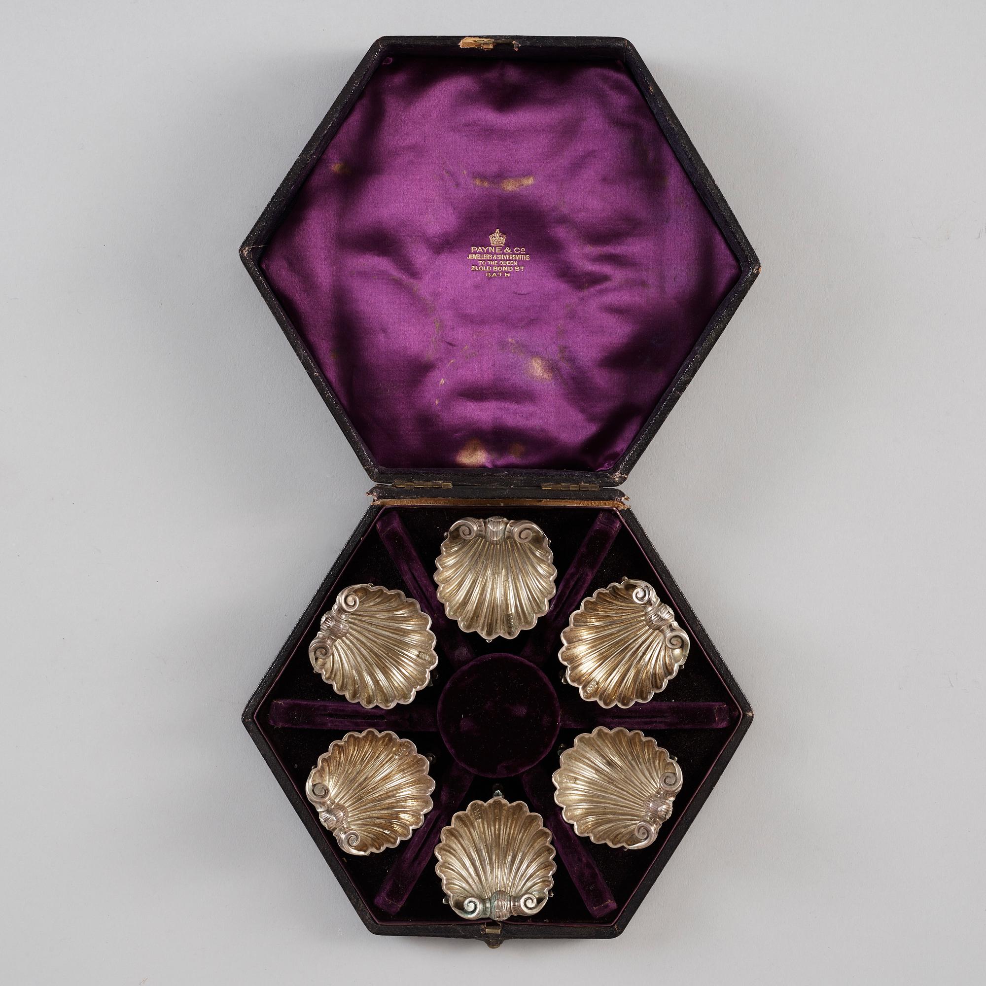 SALTKAR, 6 st silver London, 1863. Totalvikt 200 gr.