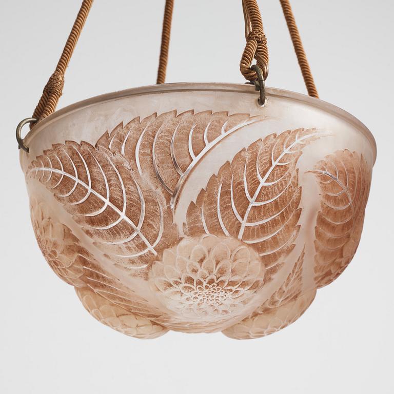 René Lalique, a "Dahlias" cast glass ceiling light, France 1920s-30s.