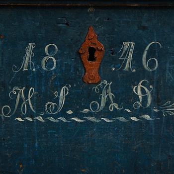 A folk art painted pine chest from Hälsingland, dated 1846.