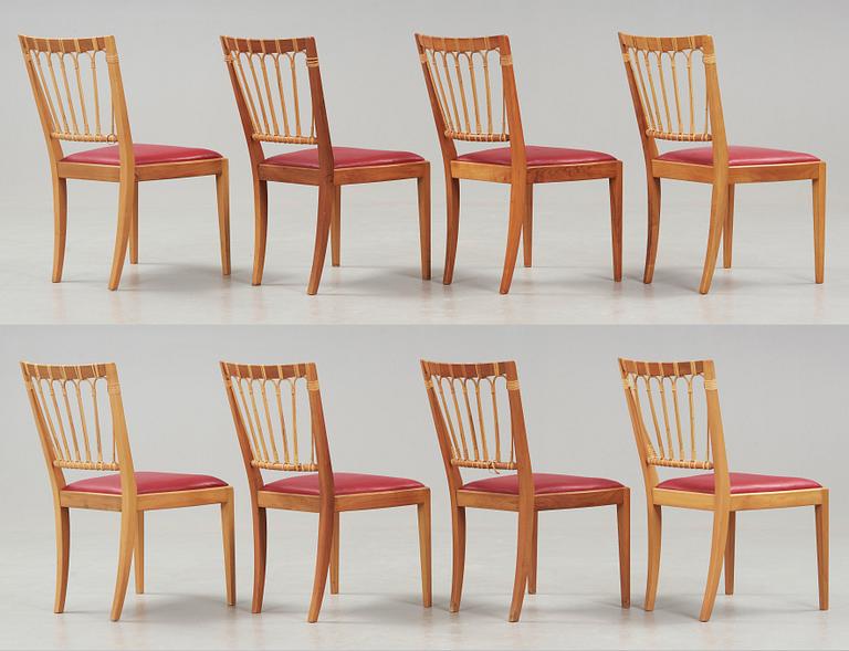 Josef Frank, A set of eight Josef Frank valnöt and rattan chairs, Svenskt Tenn, model 1165.