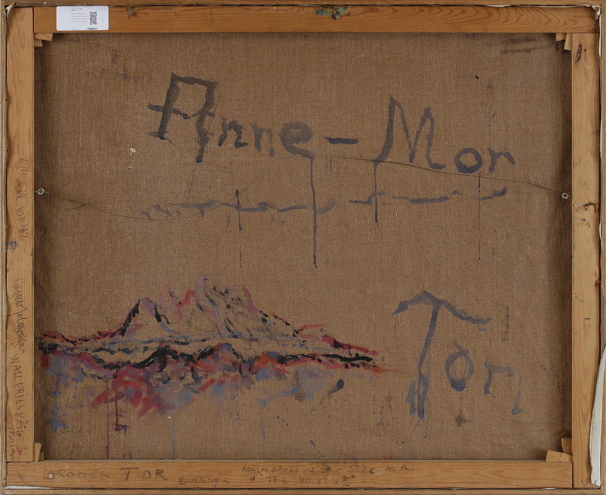 RAGNAR JOHANSSON, duk, signerad a tergo på spännramen samt dedikerad a tergo. Även dedikation på framsidan.