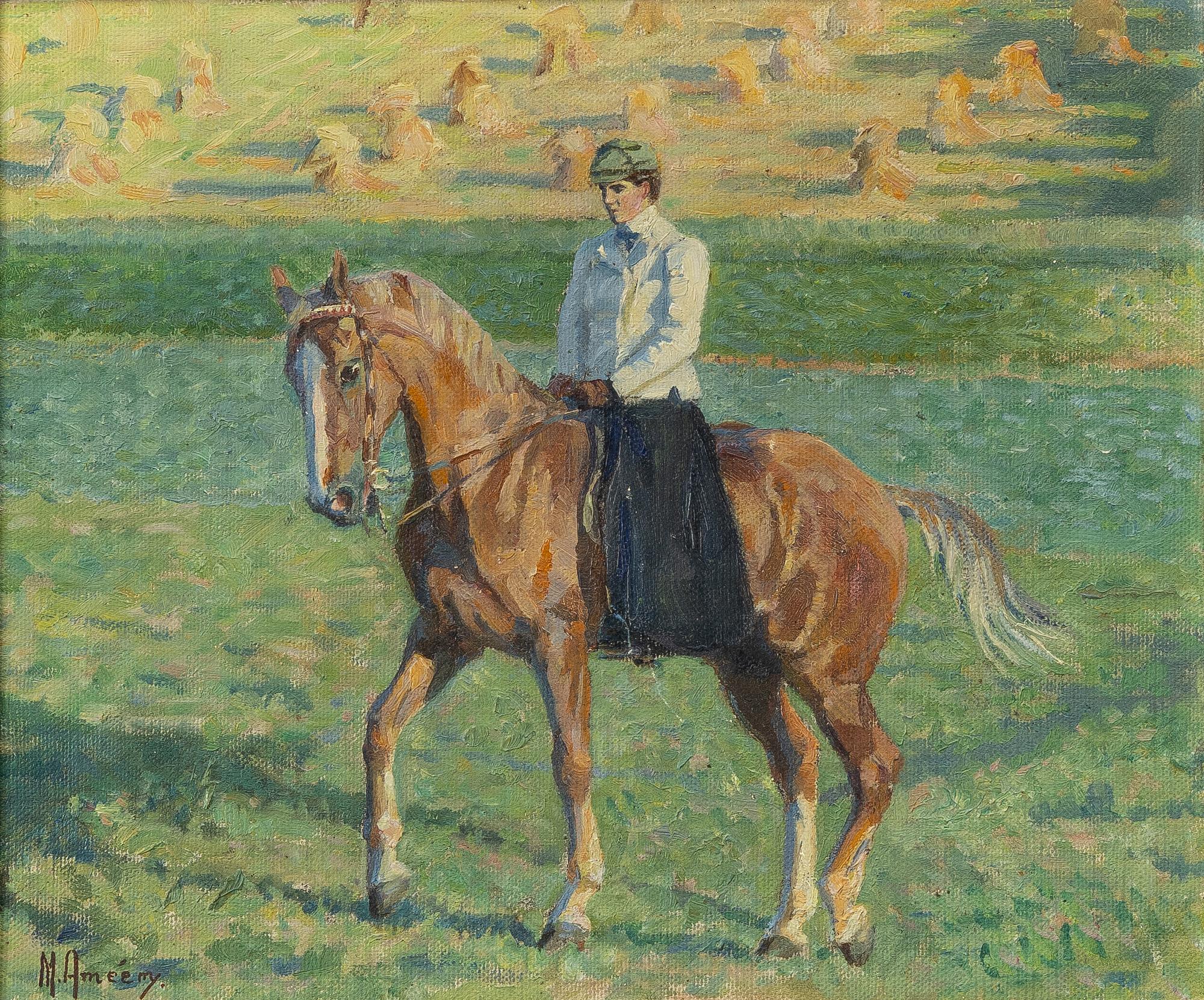 Märta Améen, Ida Leijonhufvud on horseback at Enskede gård.