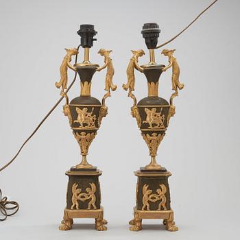 A pair of French late 19th century Empire-style table lamps.