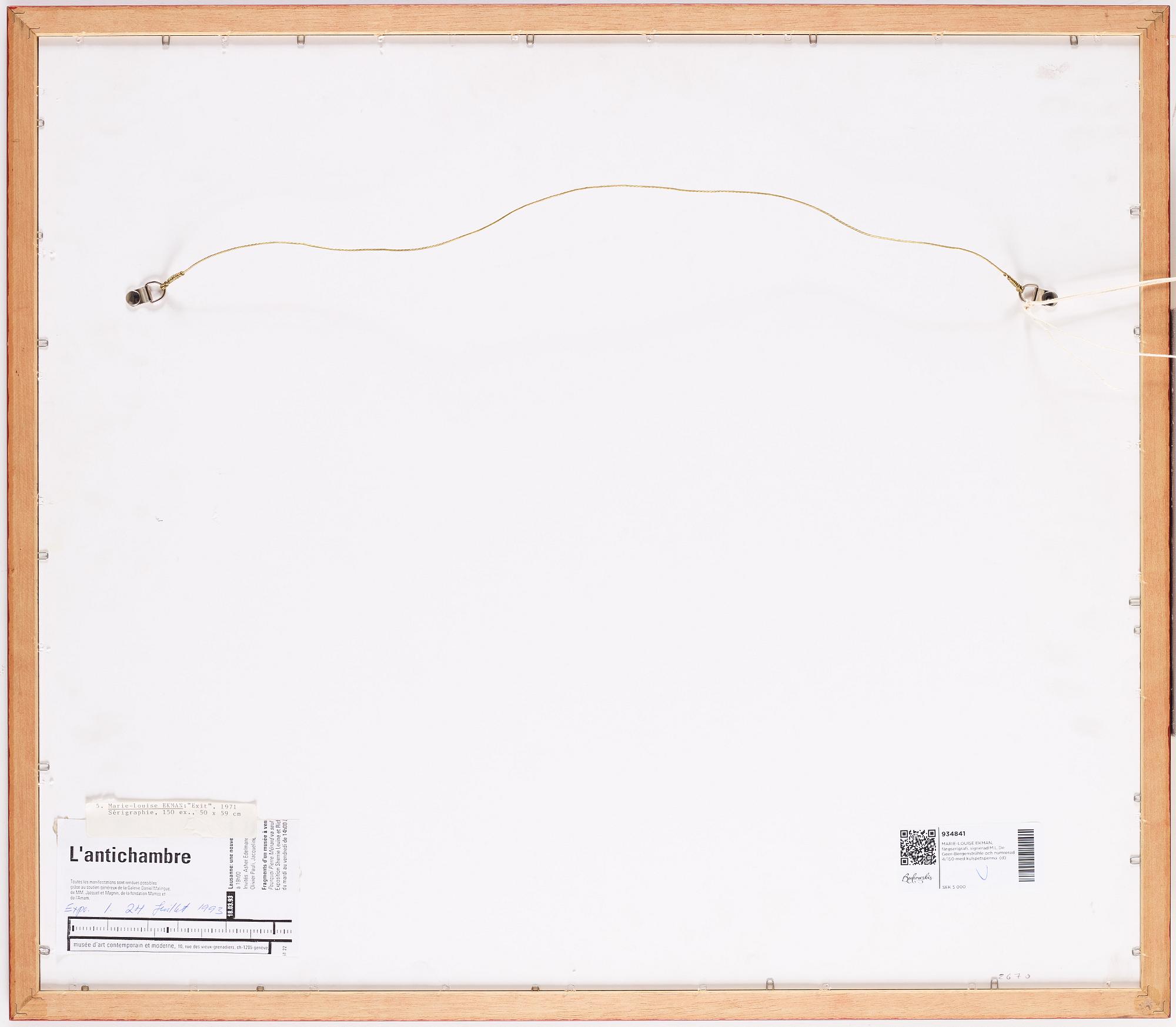 MARIE-LOUISE EKMAN, serigraph in colours, 1971, signed M.L De Geer-Bergenstråhle and numbered 4/150 with ballpoint pen.