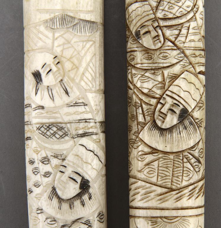 KNIVAR, 2 st, ben, orientaliska, 1800/1900-tal.