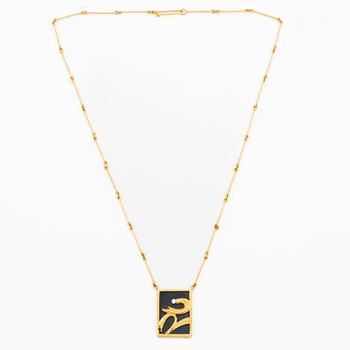 Juhani Linnovaara, Necklace 18K gold with spectrolite and brilliant-cut diamond, Lapponia 1980.