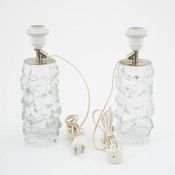 A pair of glass table lamps from Reijmyre, later part of the 20th Century.