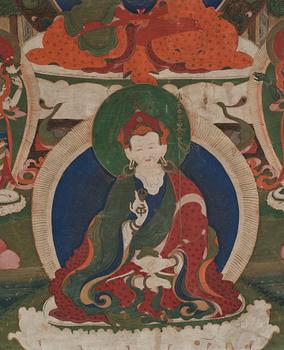 A Tibetan thanka, ink and colour on paper, 19th Century.