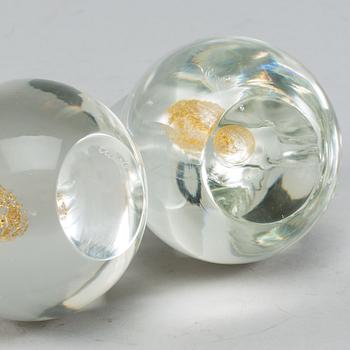 2 glass pears with gold dotted ball inside by Antonio Da Ros 1970 Cenedese.