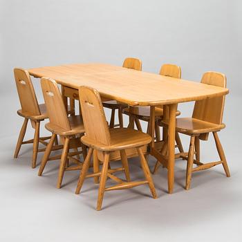 Eero Aarnio, A set of 6 "Pirtti" chairs and dining table for Laukaan Puu, Finland, late 20th century.