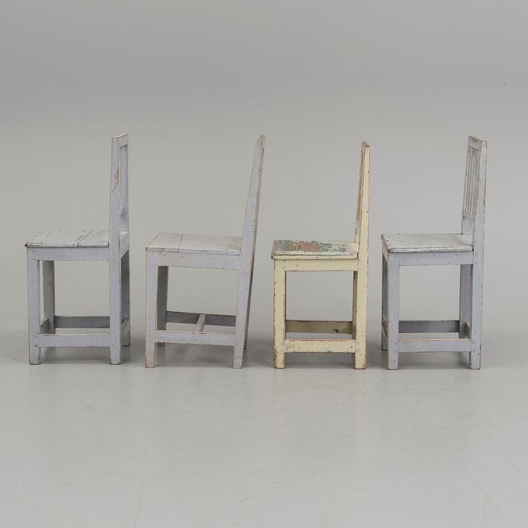 Four matched provincial painted chairs, 19th Century.