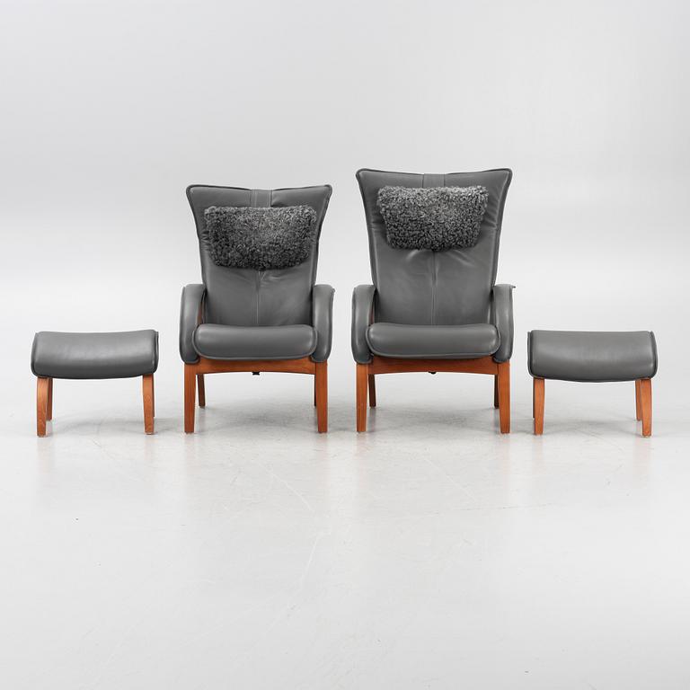 A pair of armchairs with foot stools, model 'Delta Legend' and 'Delta Legend Large', Brunstad Norway.