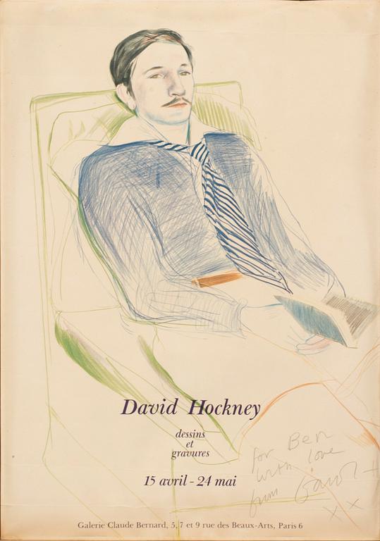 A DAVID HOCKNEY POSTER, signed.