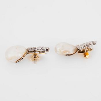 A pair of possibly oriental pearl and diamond earrings.