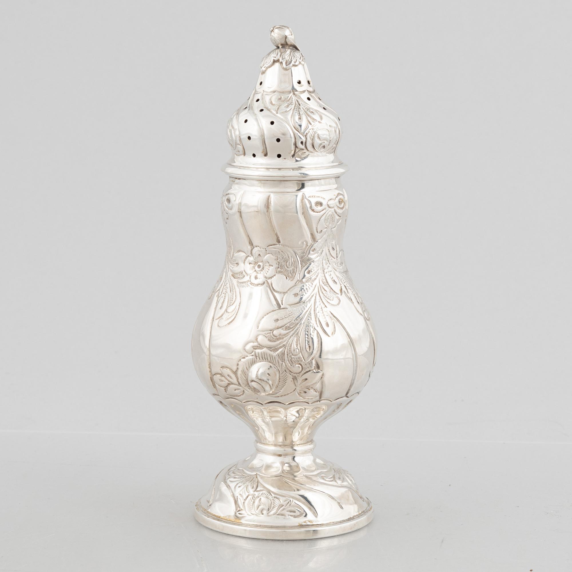 A Rococo style silver sugar caster, Swedish import marks, 20th Century.
