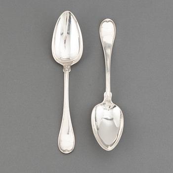 A pair of swedish silver serving spoons, mark of NP Lilia,  Karlskrona 1843.