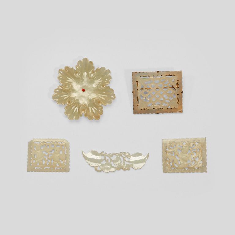 A set of five Chinese carved nephrite garments, presumably Republic era (1912-1949).
