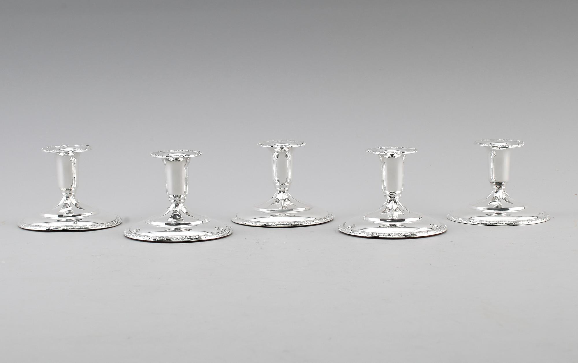 LJUSSTAKAR, 5 st, silver, Norge, 1900-talets andra hälft.