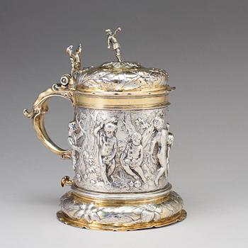 Peter Ohr I (Öhr) dryckeskanna, silver, Hamburg (verksam 1649-1662), barock.