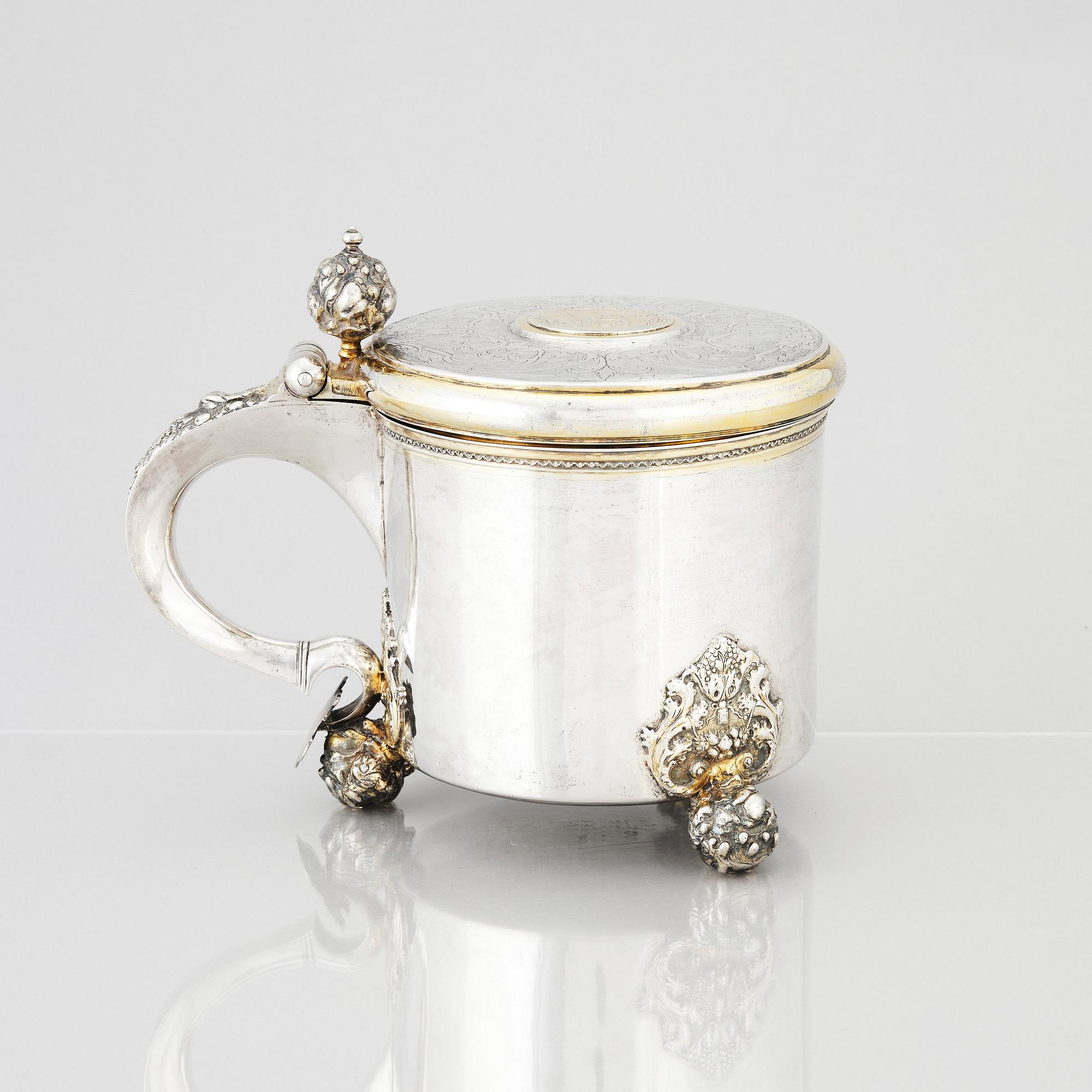 A Swedish late baroque parcel-gilt silver tankard, mark of Jeremias Britt, Kalmar (1736-1742).