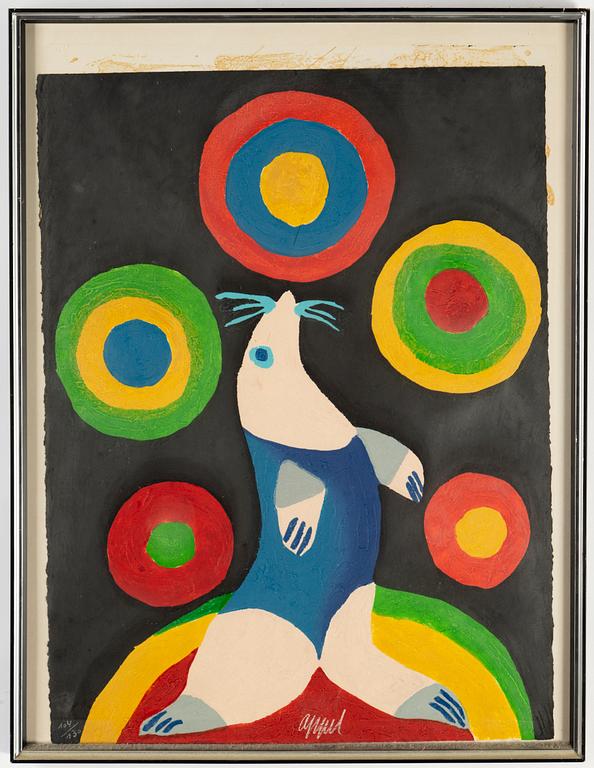 Karel Appel, color wood-engraving, signed, dated -85 and numbered 104/130.